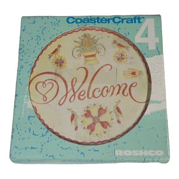 Roshco Cork Backed Welcome Coasters NEW Pack Of 4 Floral Cottage Granny Core 4” - Picture 1 of 6